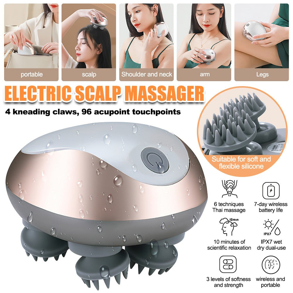 Electric Scalp Massager – Deep Kneading Relaxation | IPX7 Waterproof | 3 Massage Modes | Cordless Handheld Scalp & Body Massager