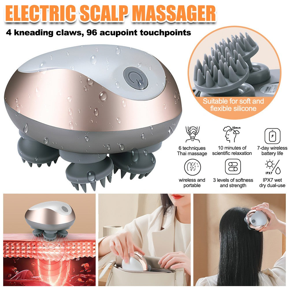 Electric Scalp Massager – Deep Kneading Relaxation | IPX7 Waterproof | 3 Massage Modes | Cordless Handheld Scalp & Body Massager