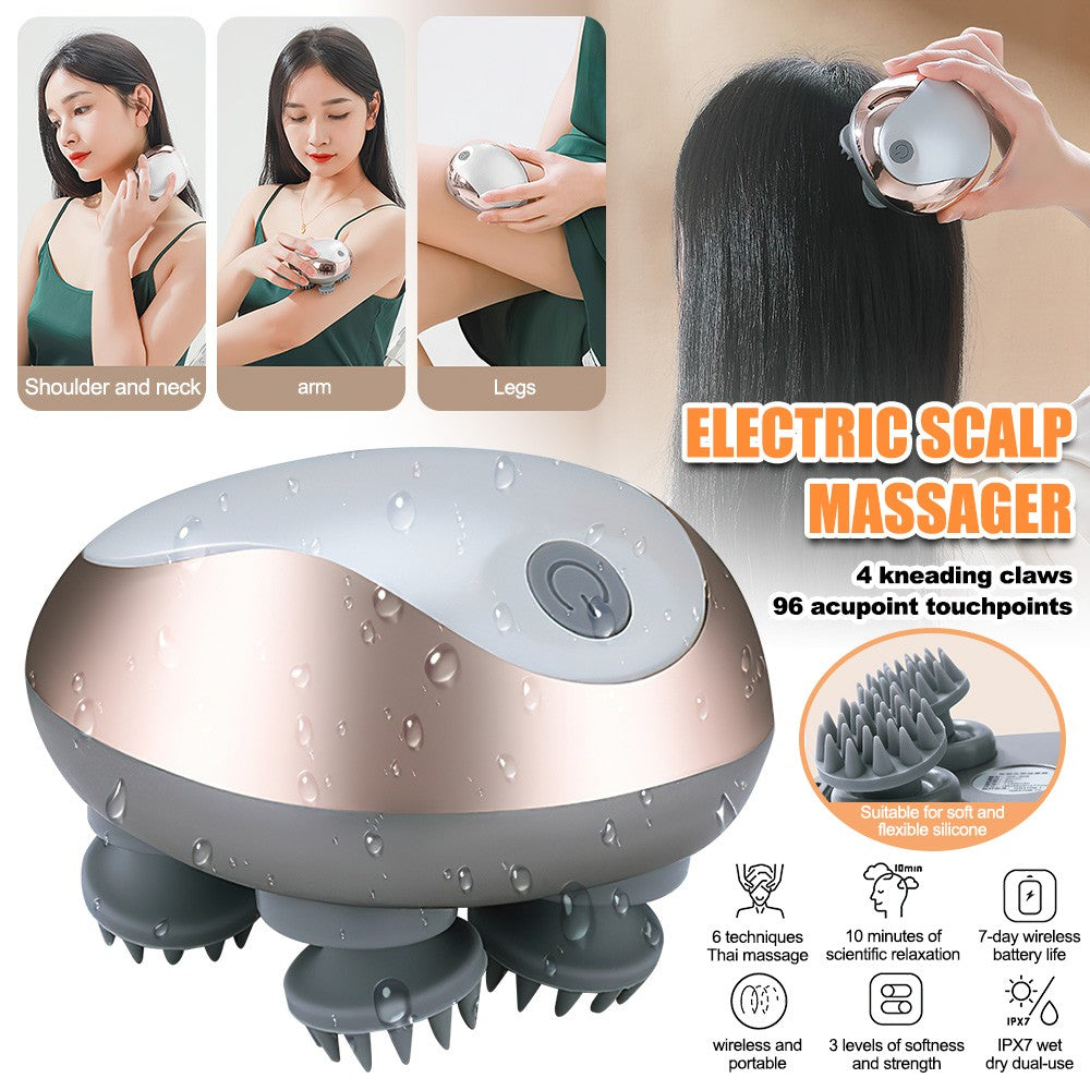 Electric Scalp Massager – Deep Kneading Relaxation | IPX7 Waterproof | 3 Massage Modes | Cordless Handheld Scalp & Body Massager
