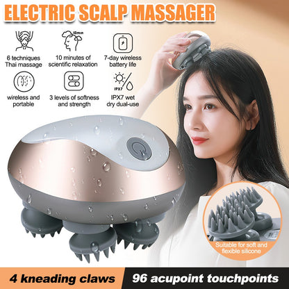 Electric Scalp Massager – Deep Kneading Relaxation | IPX7 Waterproof | 3 Massage Modes | Cordless Handheld Scalp & Body Massager