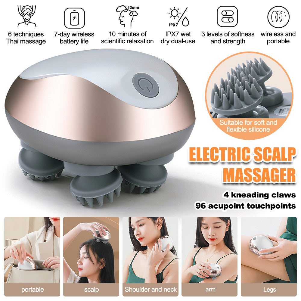 Electric Scalp Massager – Deep Kneading Relaxation | IPX7 Waterproof | 3 Massage Modes | Cordless Handheld Scalp & Body Massager